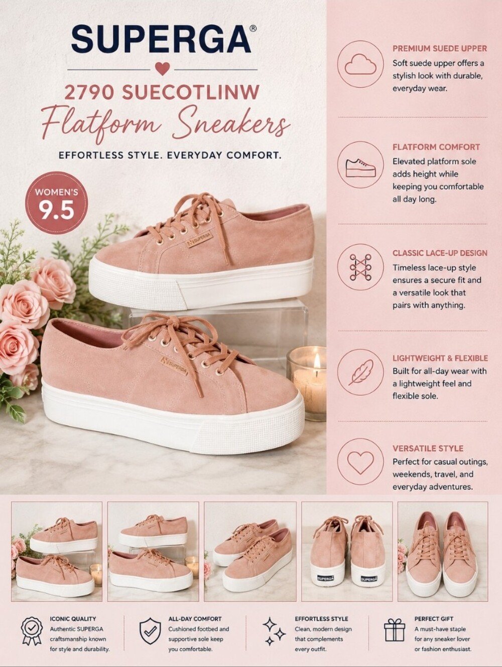 SUPERGA 2790 SUECOTLINW Flatform Shoe Women's 9.5